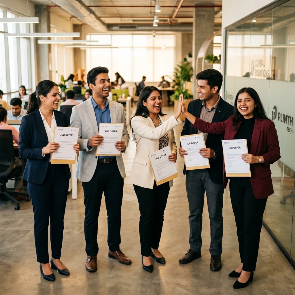 College students celebrating job placements